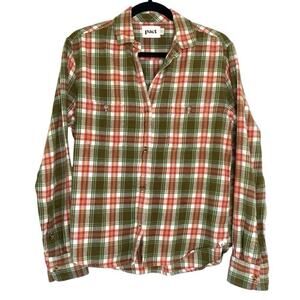 Pact Green and Red Plaid Flannel Button Up Top XS